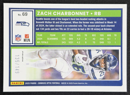 Zach Charbonnet 2025 Panini Donruss Optic Red Prizm /149 Seahawks