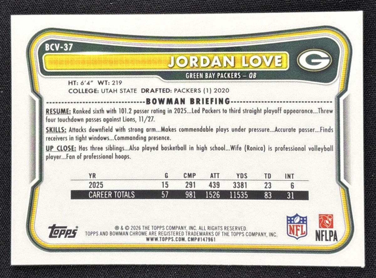 Jordan Love 2026 Bowman Chrome NFL Mojo Refractor Packers