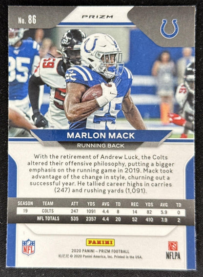 Marlon Mack 2020 Panini Prizm Red White and Blue Colts Sports Trading Card