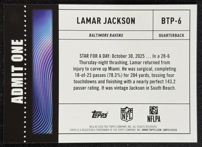 Lamar Jackson 2026 Topps Big Ticket Players Ravens back