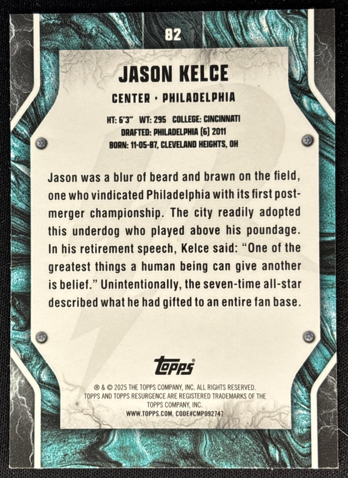 Jason Kelce 2024 Topps Resurgence Green Surge /175 Eagles