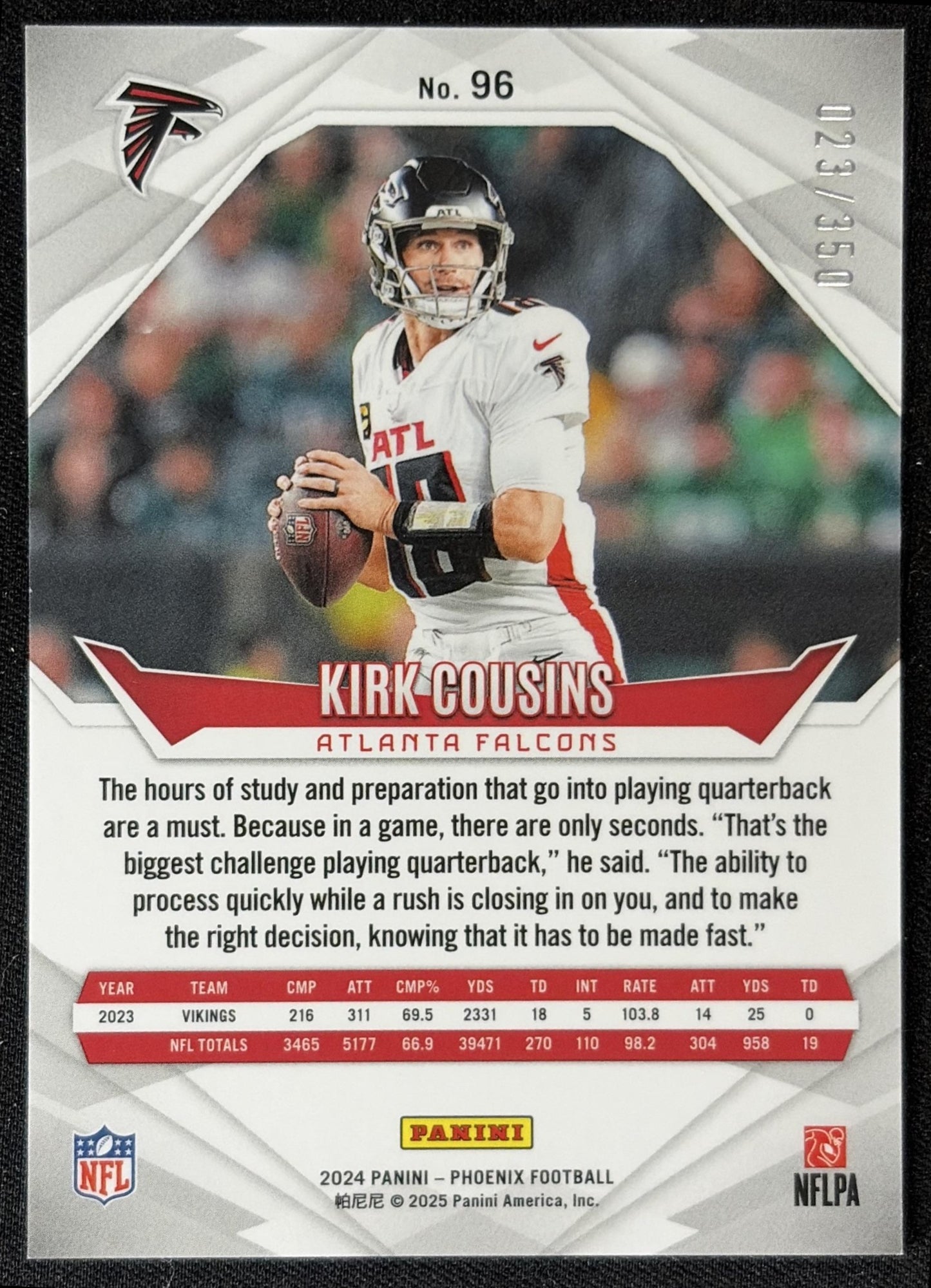 Kirk Cousins 2024 Panini Phoenix FireBurst /350 Falcons
