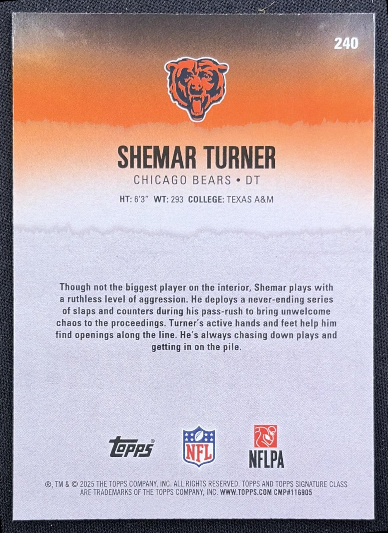 Shemar Turner 2025 Topps Signature Class Chrome Rookie Teal Refractor /225 Bears