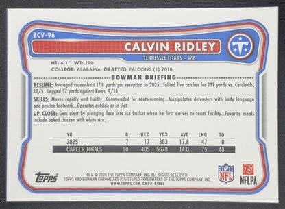 Calvin Ridley 2026 Bowman Chrome NFL Mojo Refractor Titans Tennessee Titans Sports Trading Card