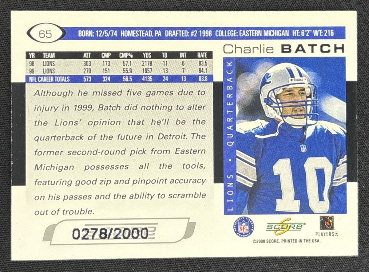 Charlie Batch 2000 Score Scorecard /2000 Lions