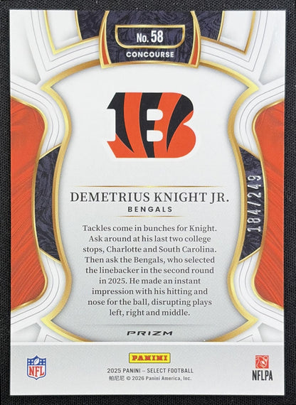 Demetrius Knight Jr. 2025 Panini Select Concourse Blue Prizm /249 Bengals back
