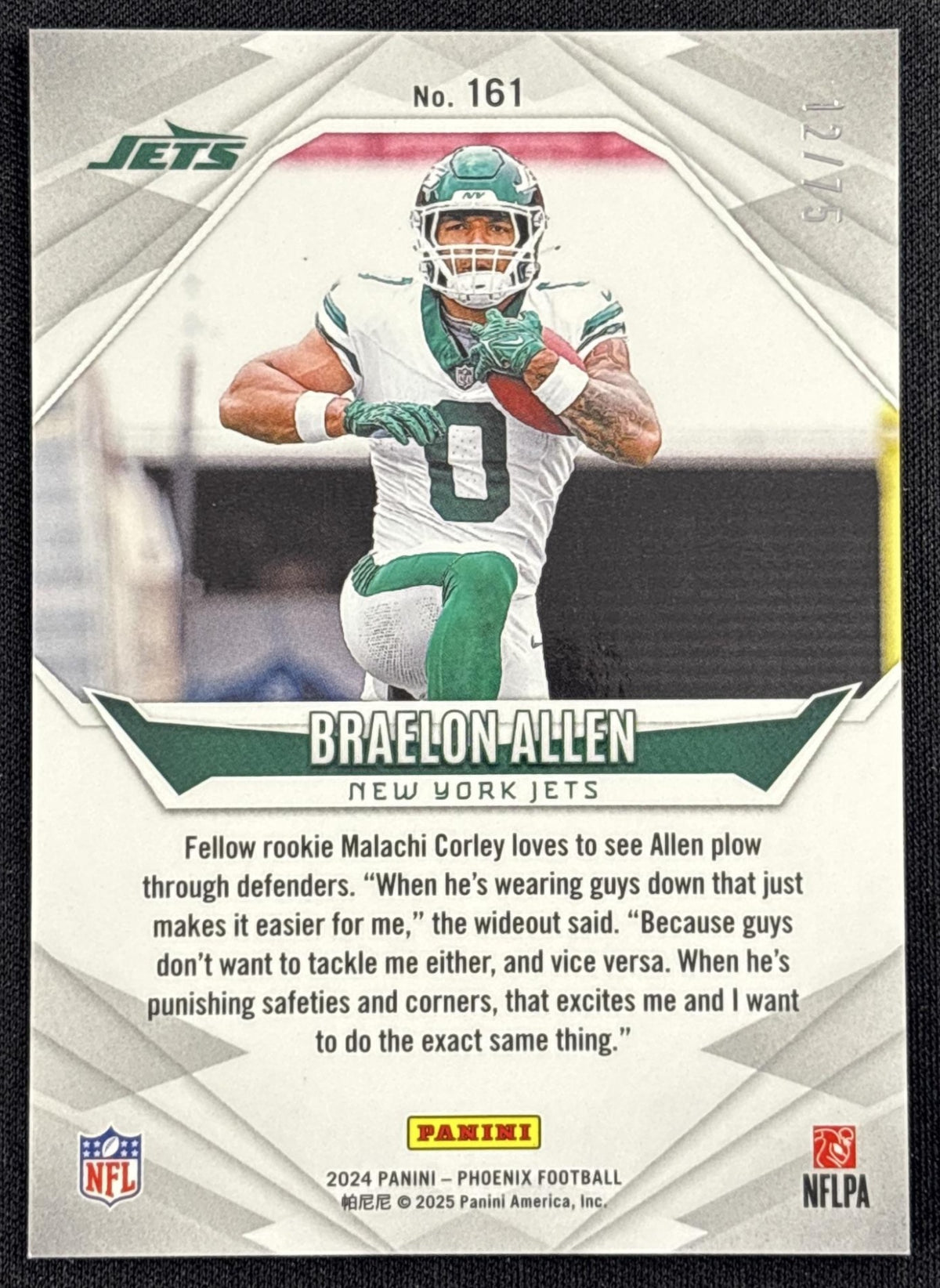 Braelon Allen 2024 Panini Phoenix Bronze /75 Jets