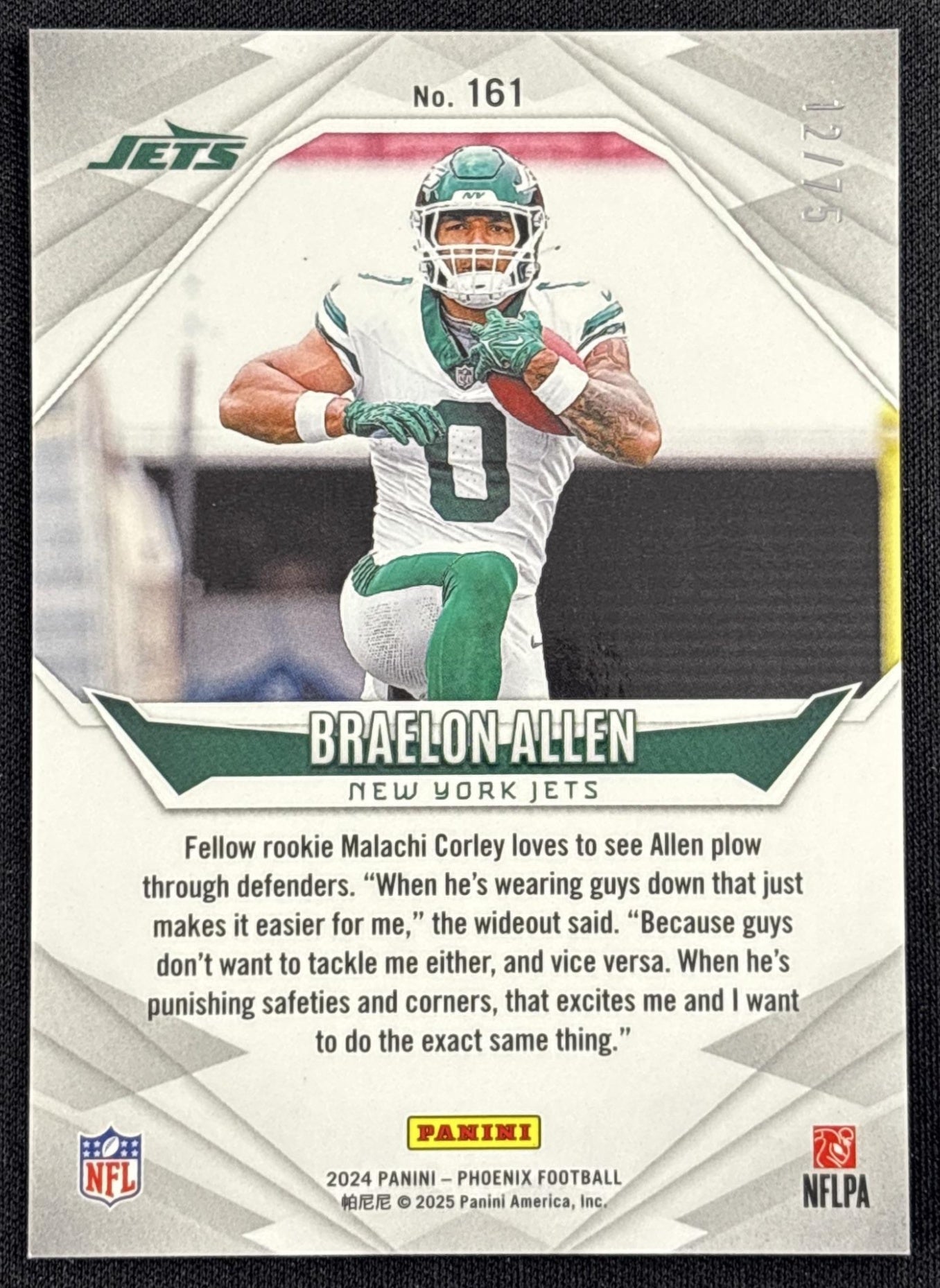 Braelon Allen 2024 Panini Phoenix Bronze /75 Jets