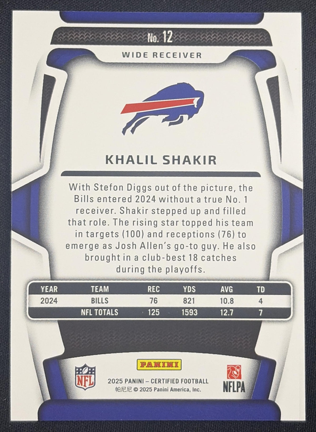 Khalil Shakir 2025 Panini Certified Mirror Teal /75 Bills