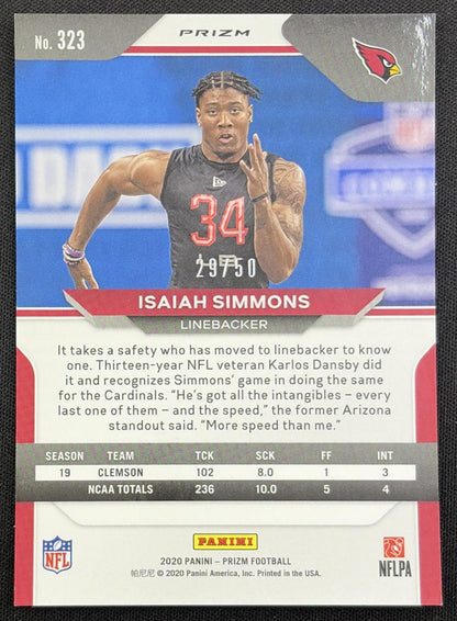 Isaiah Simmons 2020 Panini Prizm No Huddle Red /50 Cardinals Arizona Cardinals