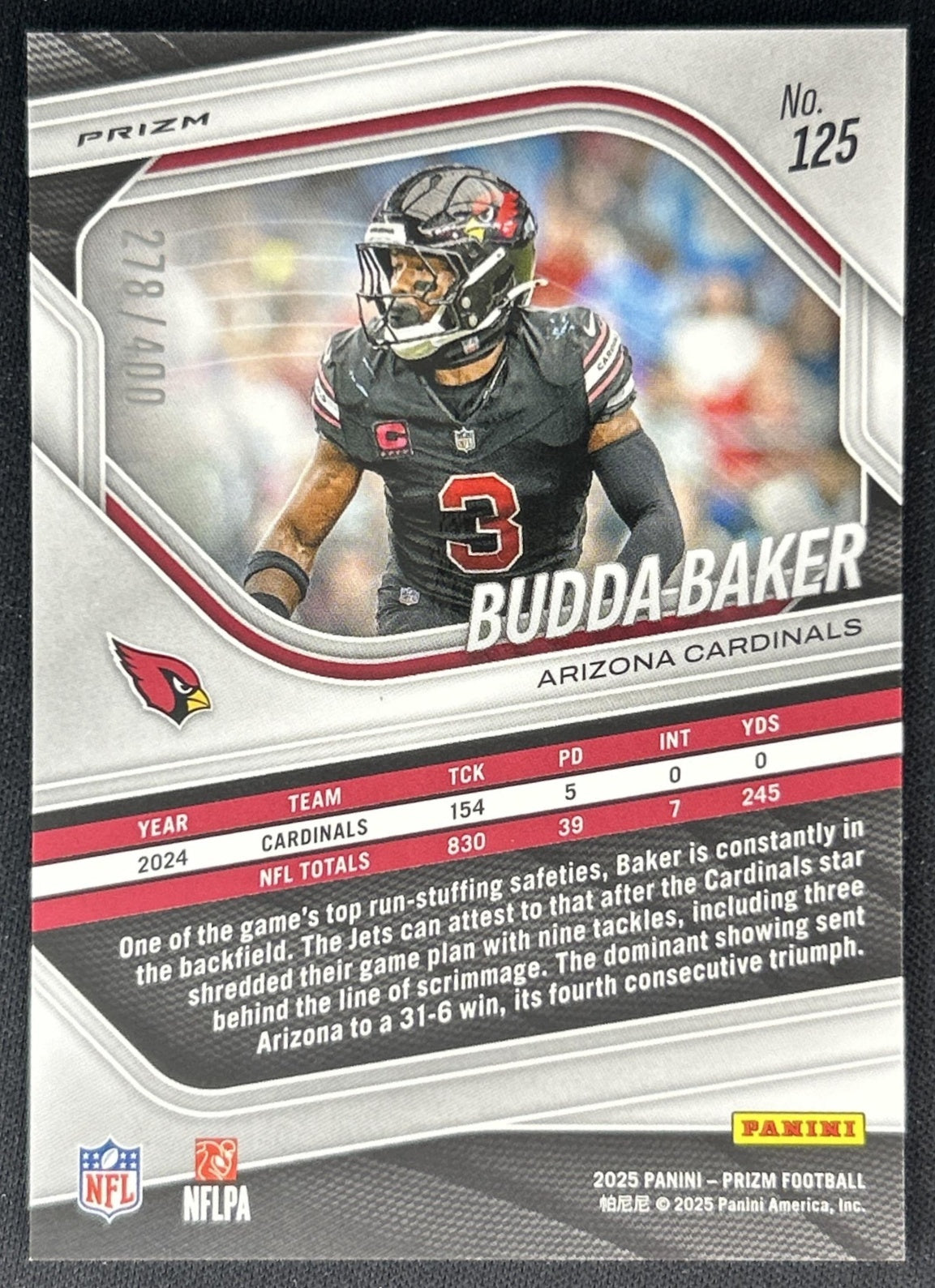 Budda Baker 2025 Panini Prizm Pandora /400 Cardinals | Wayne