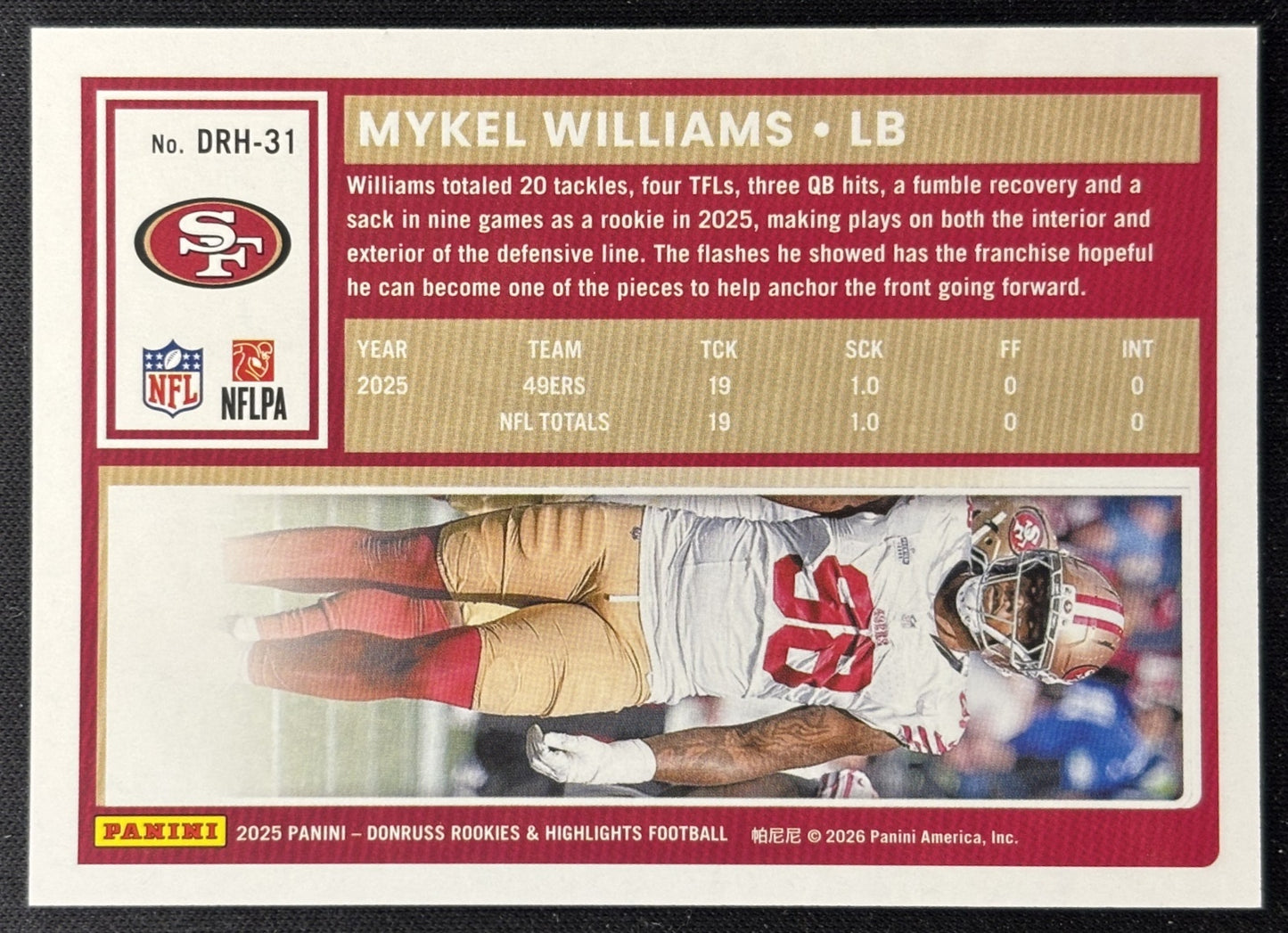 Mykel Williams 2025 Panini Donruss Rookies & Highlights 49ers Sports Trading Cards