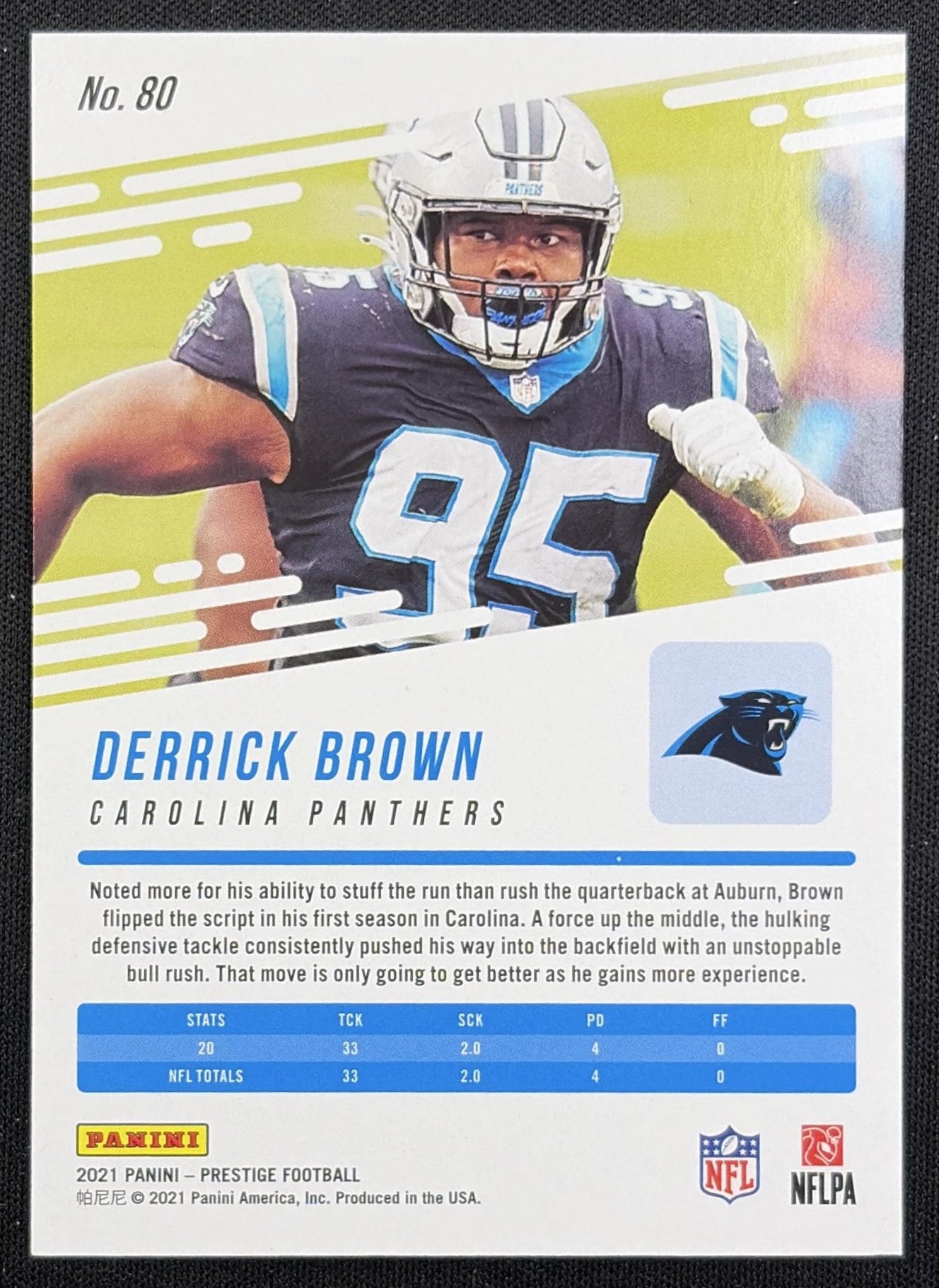 Derrick Brown 2021 Panini Prestige Xtra Points Red /299 Panthers