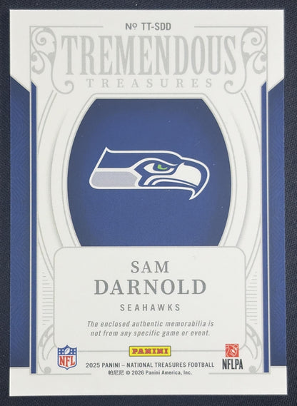 Sam Darnold 2025 Panini National Treasures Tremendous Holo Silver /25 Seahawks Sports Trading Card