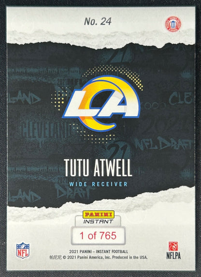 Tutu Atwell 2021 Instant NFL Draft Night Rams Sports Trading Card