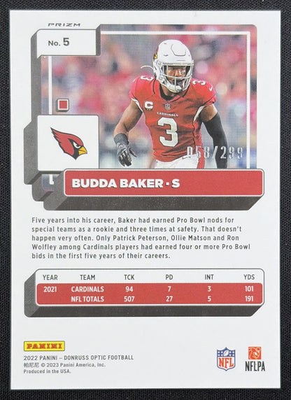 Budda Baker 2022 Panini Donruss Optic Aqua /299 Cardinals Arizona Cardinals