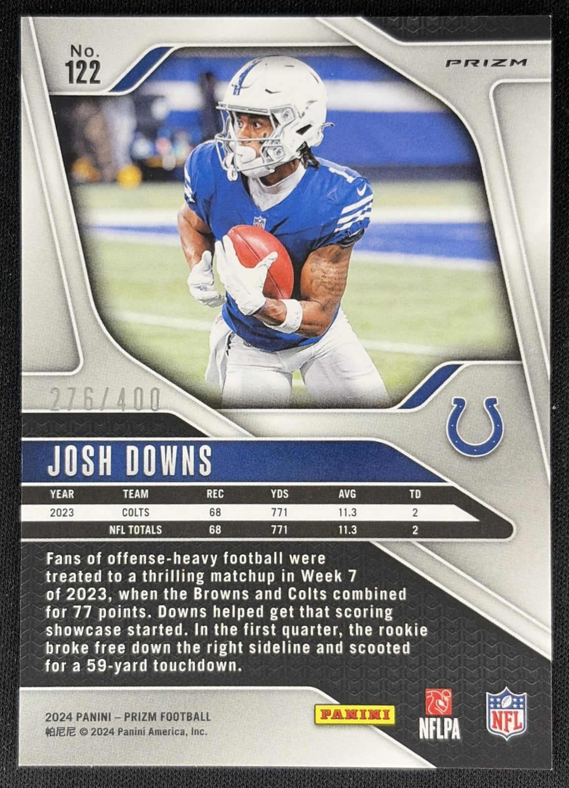 Josh Downs 2024 Panini Prizm Pandora /400 Colts Back