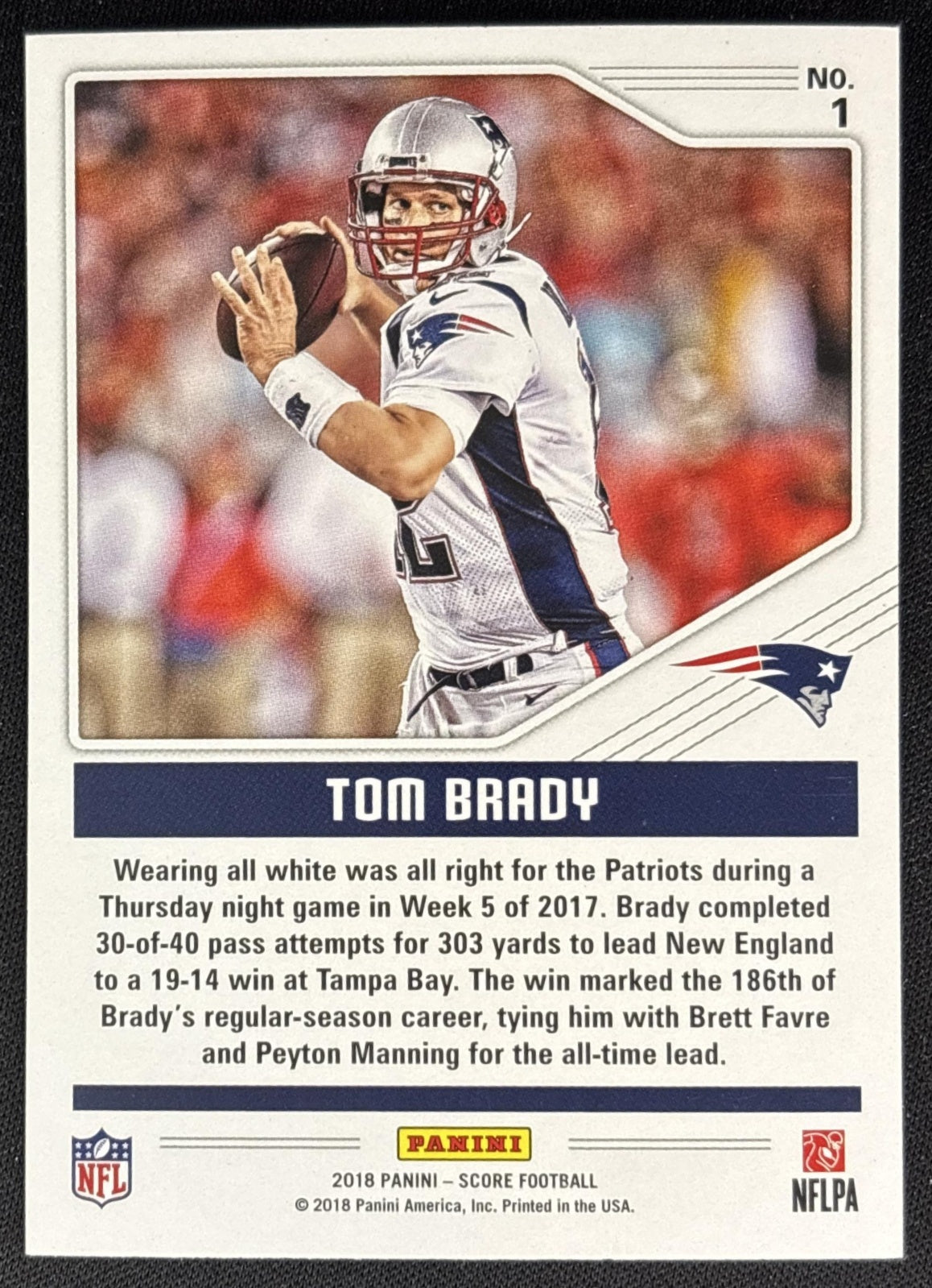 Tom Brady 2018 Panini Score Color Rush Patriots Sports Trading Cards