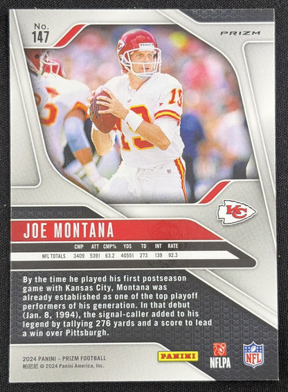 Joe Montana 2024 Panini Prizm Red White and Blue Chiefs Sports Trading Card