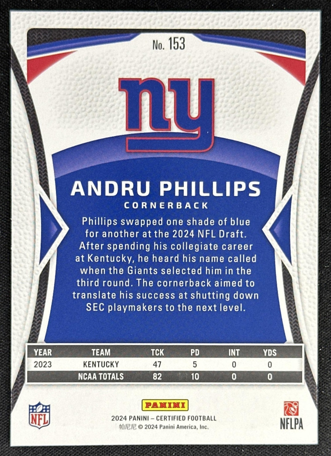 Andru Phillips 2024 Panini Certified Rookies /400 Giants