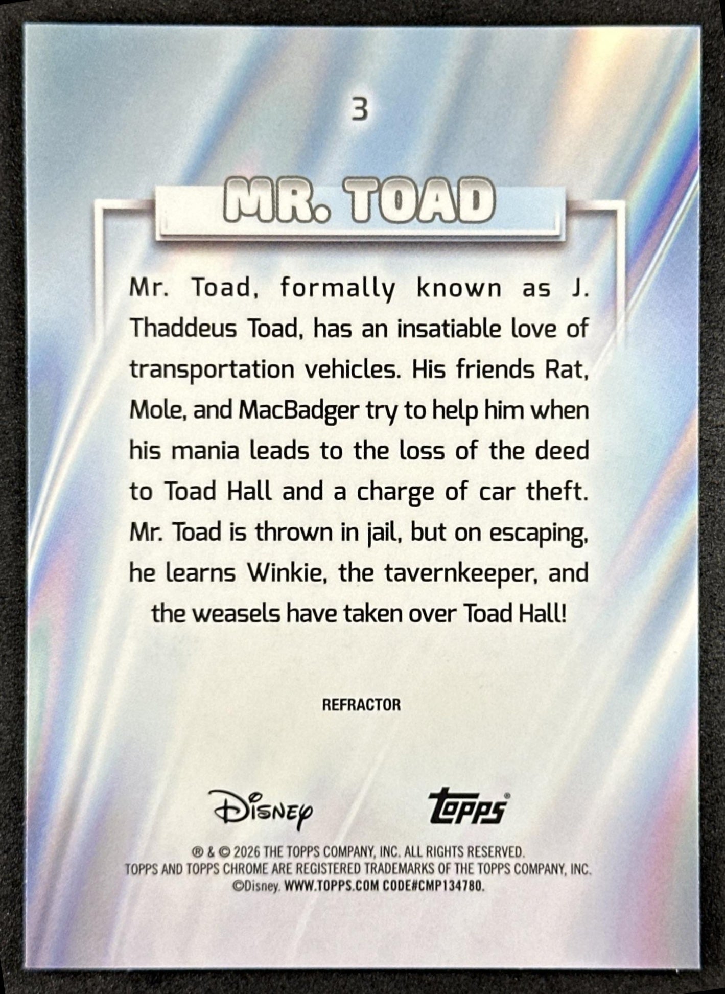 Mr. Toad 2026 Topps Chrome Disney Refractor Back