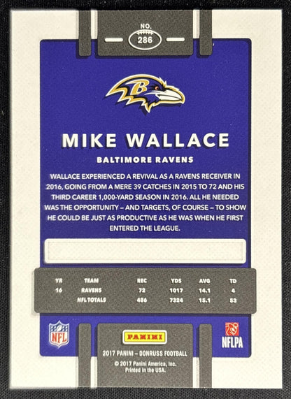 Mike Wallace 2017 Panini Donruss Press Proof Silver /100 Ravens back