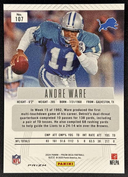 Andre Ware 2024 Panini Prizm Deca Red /199 Lions