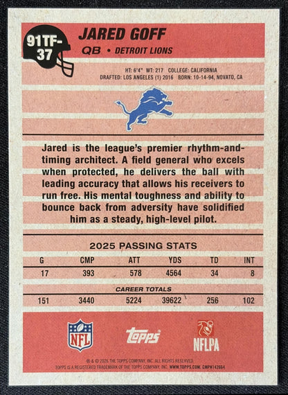 Jared Goff 2026 Topps 1991 Lions back