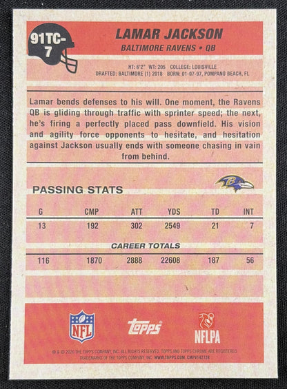 Lamar Jackson 2026 Topps 1991 Chrome Mojo Refractor Ravens back