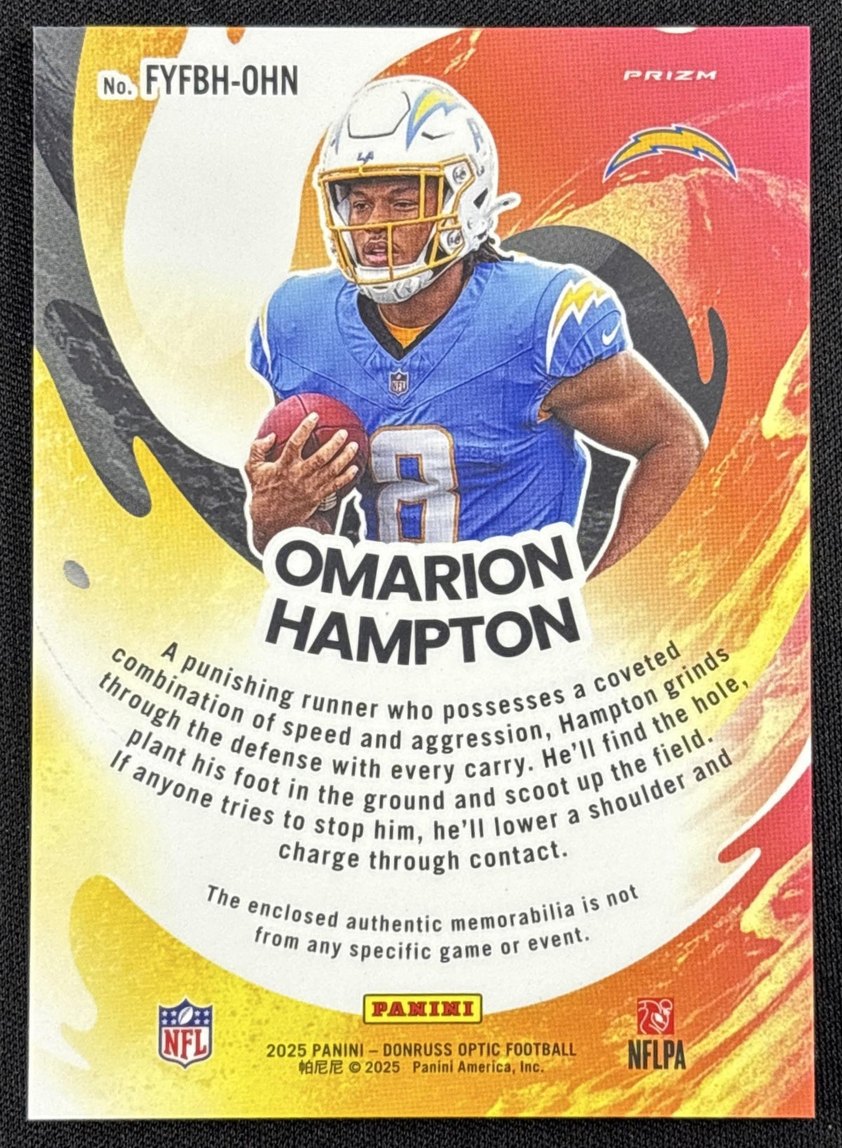 Omarion Hampton 2025 Panini Donruss Optic First Year Fresh Blue Hyper Prizm Chargers