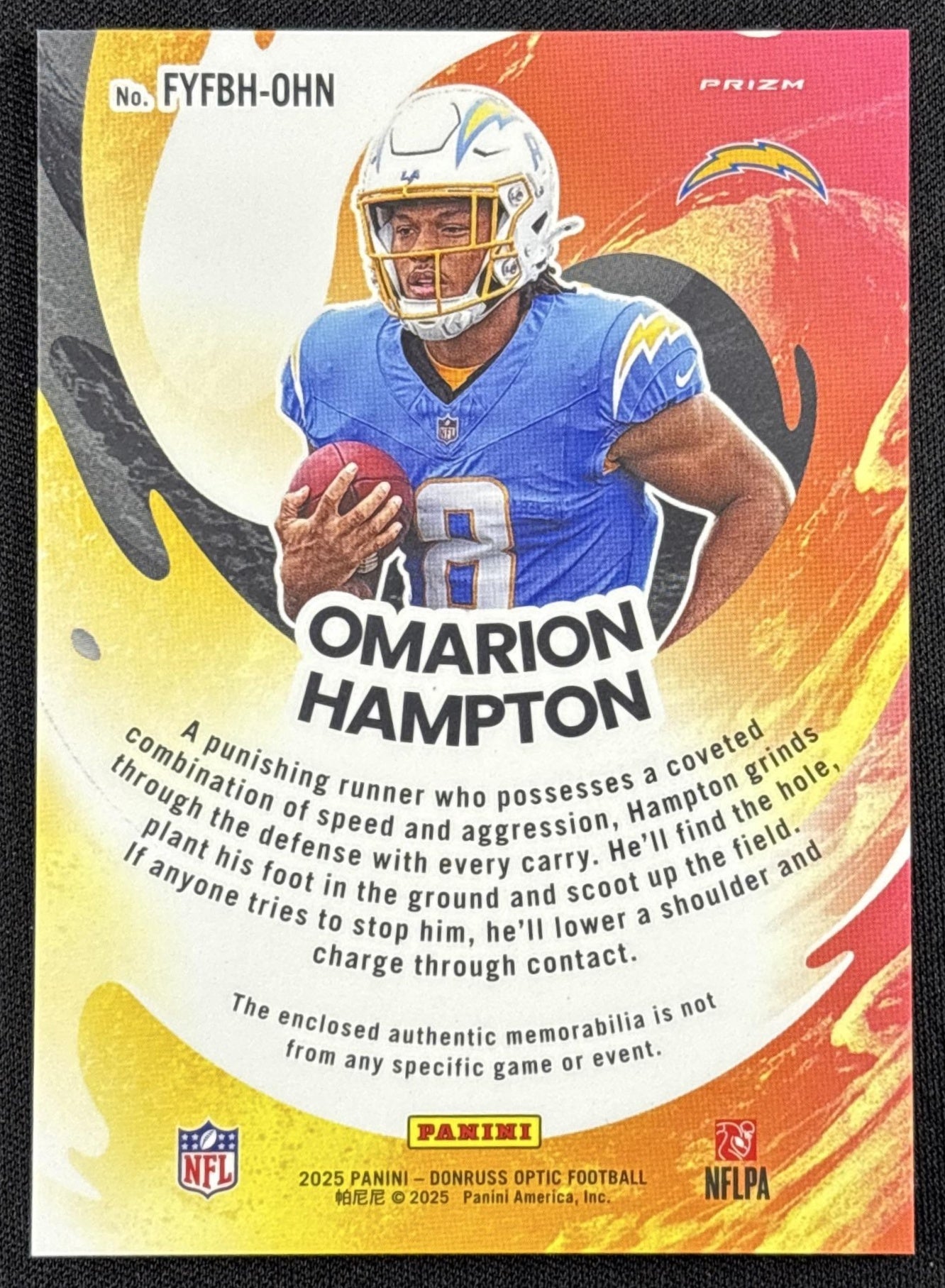Omarion Hampton 2025 Panini Donruss Optic First Year Fresh Blue Hyper Prizm Chargers