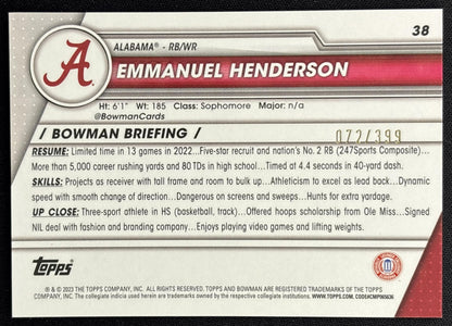 Emmanuel Henderson 2023 University Chrome Purple Refractor /399 Crimson Tide back