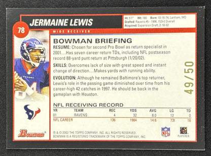 Jermaine Lewis 2002 Bowman Chrome Refractor Gold /50 Texans