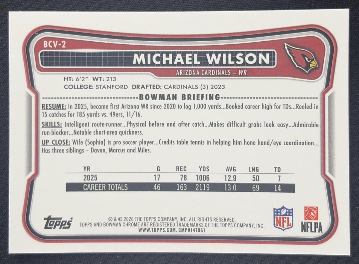 Michael Wilson 2026 Bowman Chrome NFL Mojo Refractor Cardinals