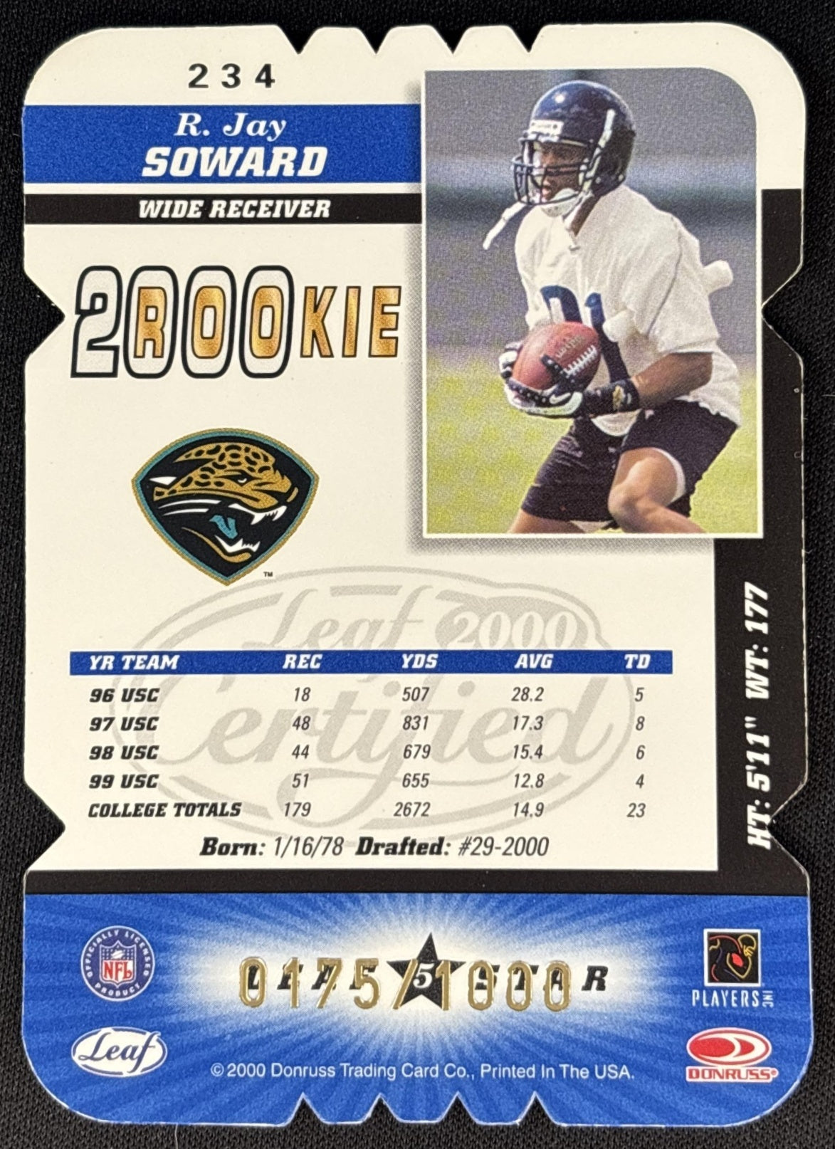 R.Jay Soward 2000 Leaf Certified /1000 Sports Trading Cards