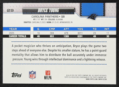 Bryce Young 2026 Topps Rainbow Foil Panthers back