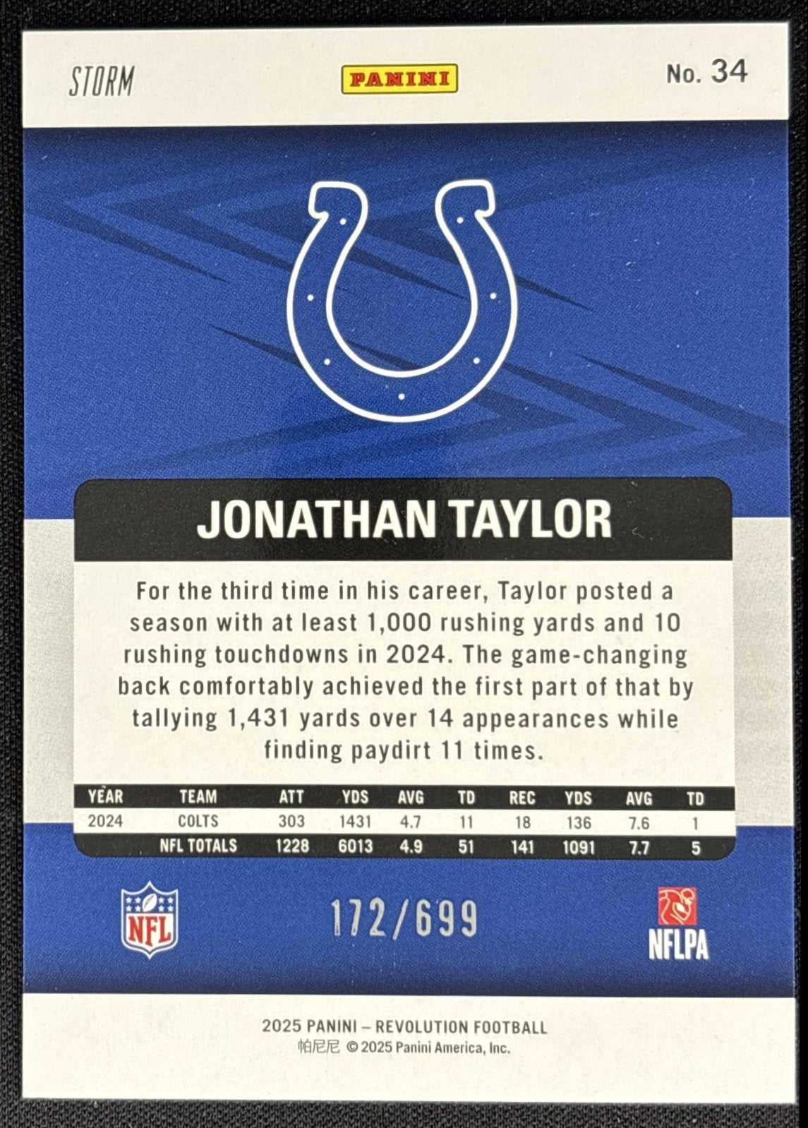 Jonathan Taylor 2025 Panini Revolution Green Storm /699 Colts Indianapolis Colts Sports Trading Cards