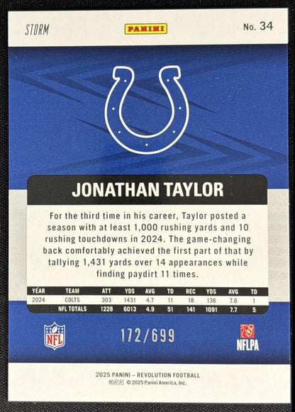 Jonathan Taylor 2025 Panini Revolution Green Storm /699 Colts Indianapolis Colts Sports Trading Cards