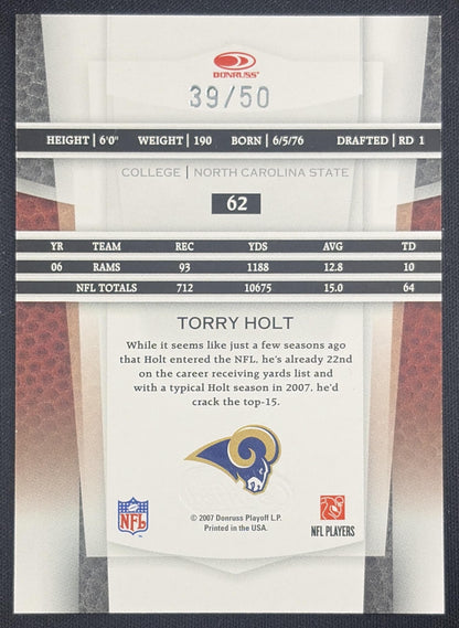 Torry Holt 2007 Leaf Certified Materials Mirror Blue /50 Rams Sports Trading Card