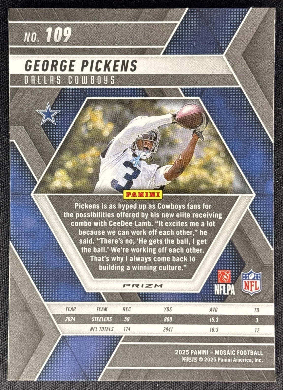 George Pickens 2025 Panini Mosaic Green Prizm Cowboys Sports Trading Cards