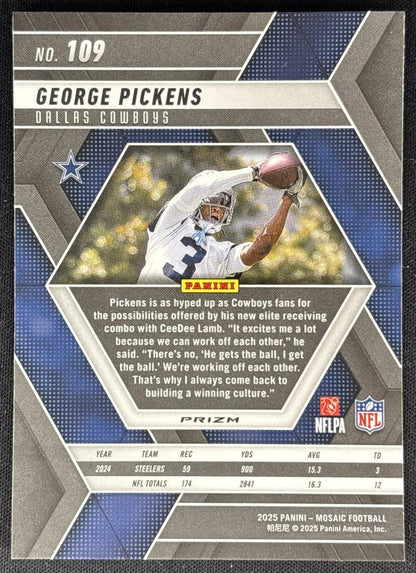 George Pickens 2025 Panini Mosaic Green Prizm Cowboys Sports Trading Cards