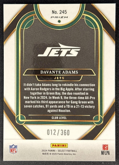 Davante Adams 2024 Panini Select Club Purple Prizm Shock /360 Jets Sports Trading Cards
