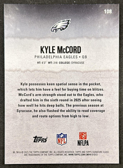 Kyle McCord 2025 Topps Signature Class Rookie Blue & Yellow Foil Eagles