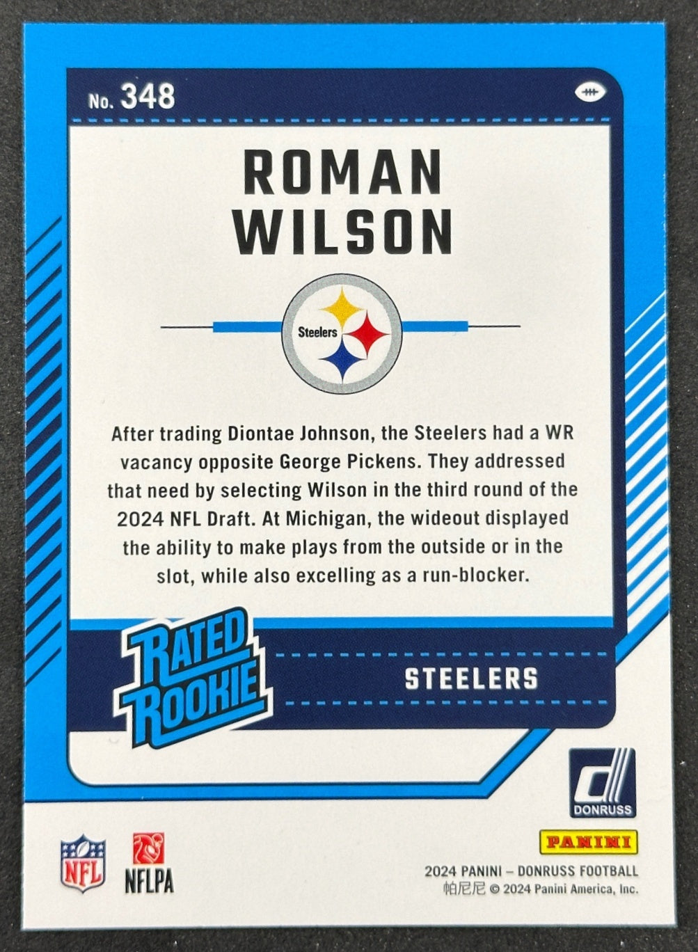 Roman Wilson Donruss Rated Rookie Pittsburgh Steelers Sports Trading Cards