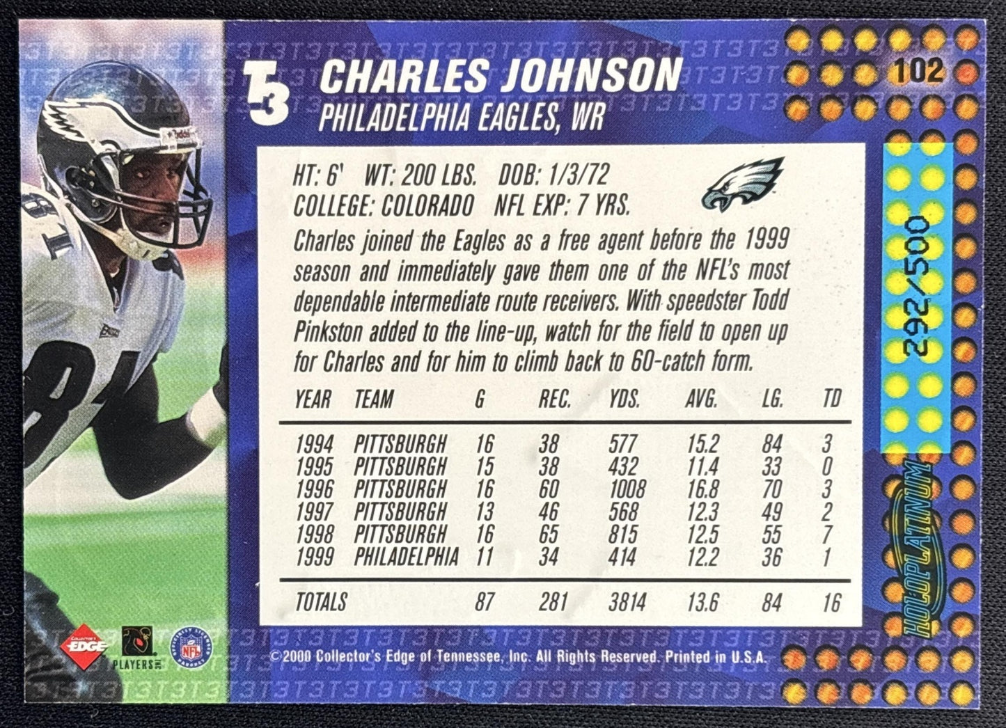 Charles Johnson 2000 Collector's Edge T3 Retail Eagles