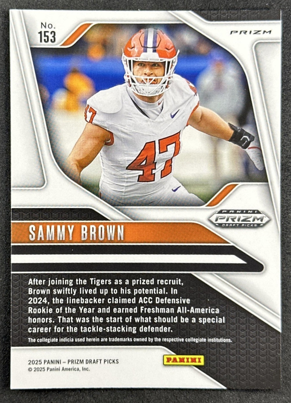 Sammy Brown 2025 Panini Prizm Draft Picks Purple Wave Tigers