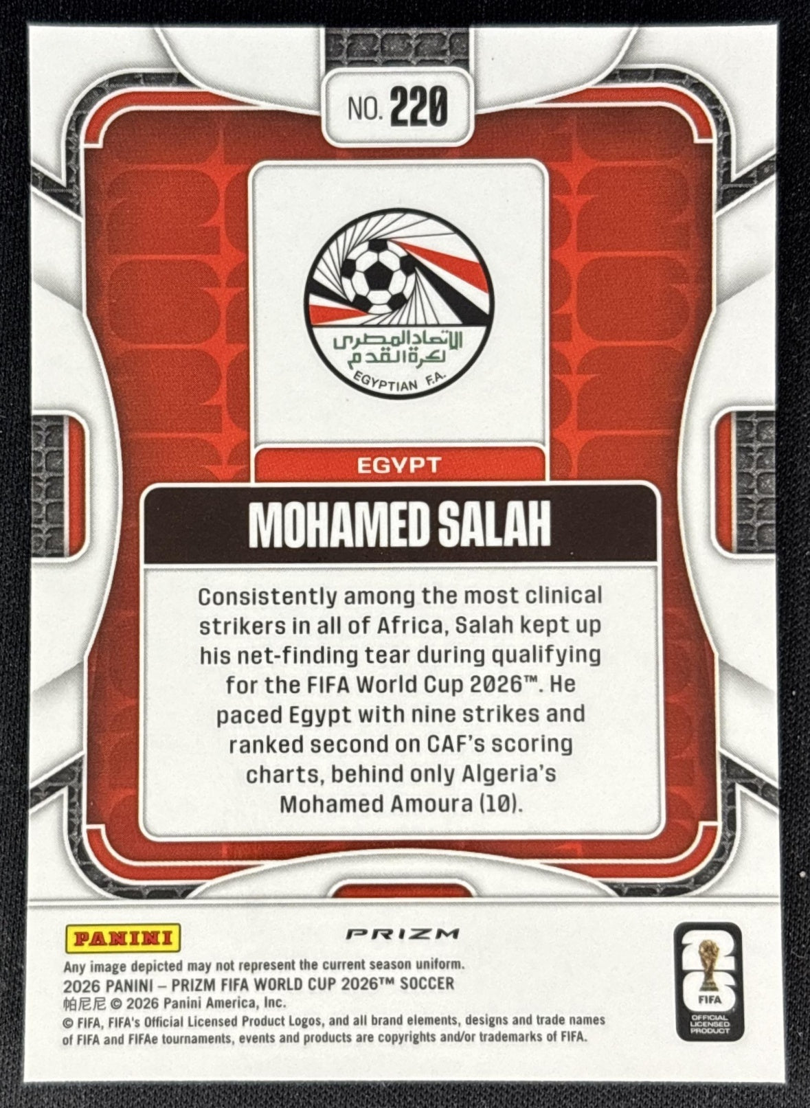 Mohamed Salah 2026 Panini Prizm World Cup Wave Egypt Soccer