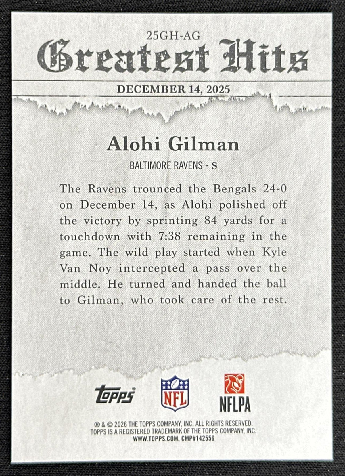 Alohi Gilman 2026 Topps 2025 Flagship Greatest Hits Ravens