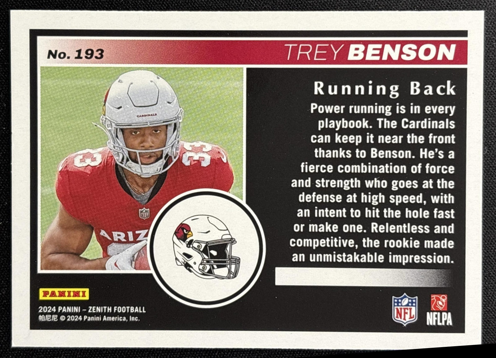 Trey Benson 2024 Panini Zenith Cardinals Sports Trading Card