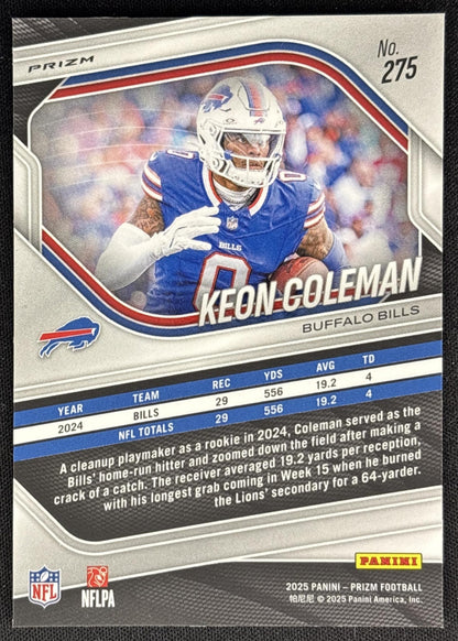 Keon Coleman 2025 Panini Prizm Silver Bills back